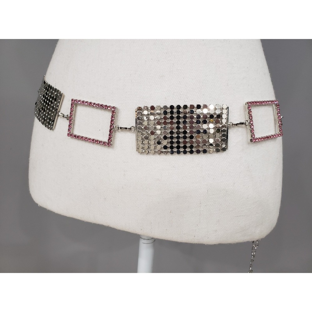 Vintage Rhinestone hipster belt PINK silver y2k 80s 90s bratz belly waist chain